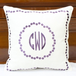 Purple polka dots monogram embroidered pillow